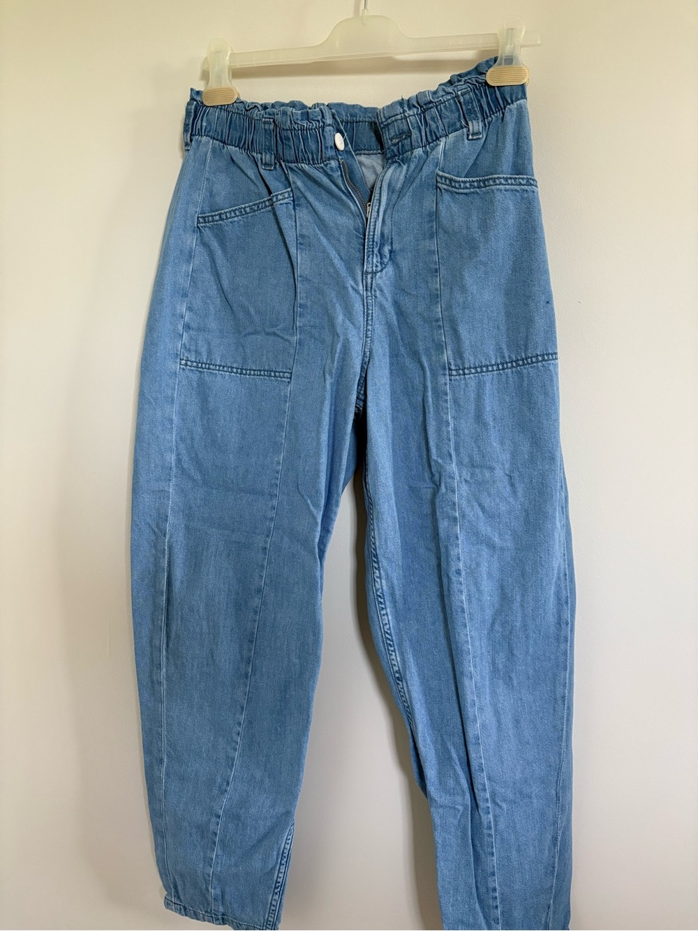 Light Blue Elastic Waist Denim Pants